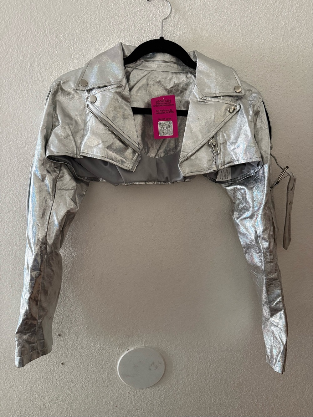 Spiritual Gangster Metallic Silver Cropped Biker Jacket